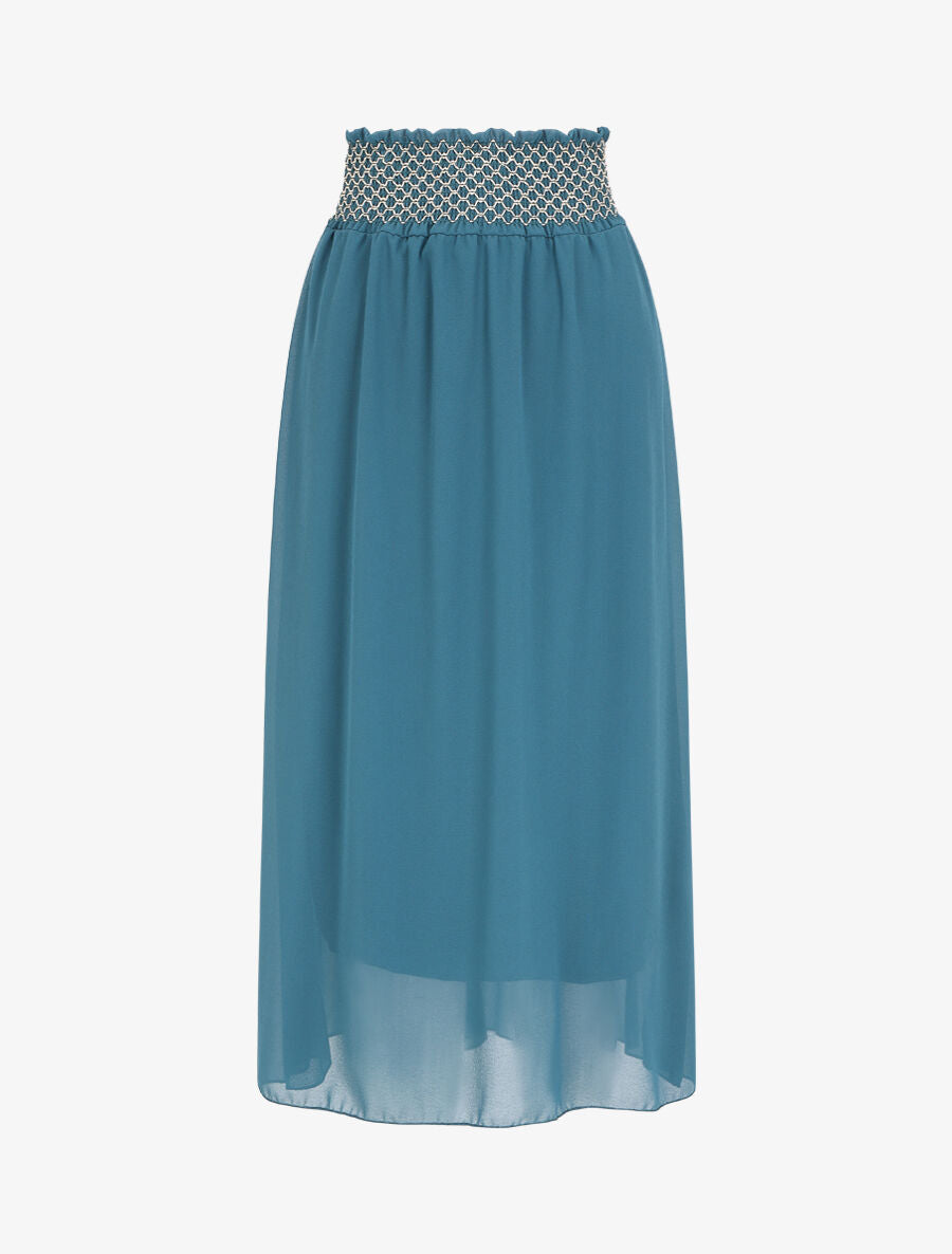 Jupe longue à taille élastiquée stylisée - Bleu canard - 4