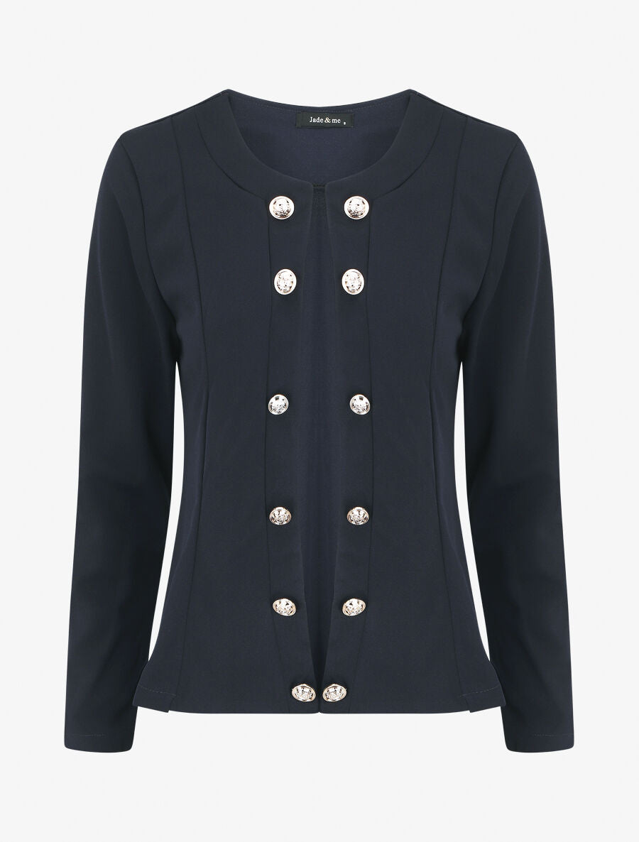 Veste droite boutonnée unie - Marine - 5