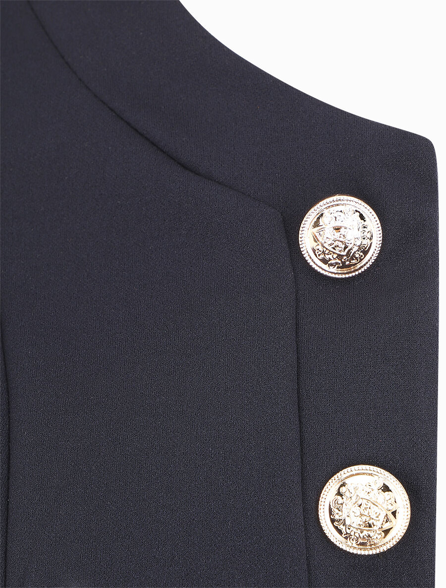 Veste droite boutonnée unie - Marine - 3