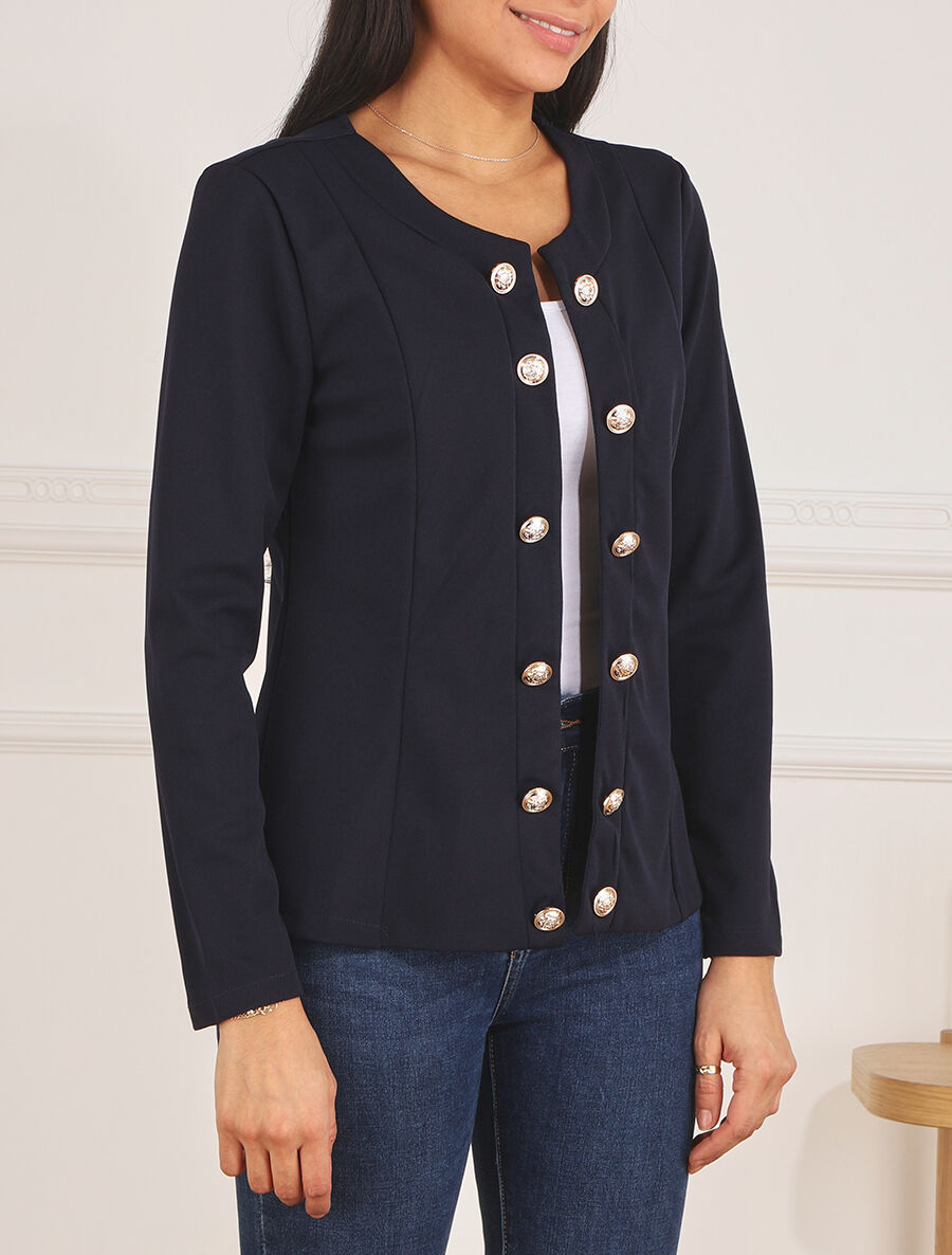 Veste droite boutonnée unie - Marine - 4