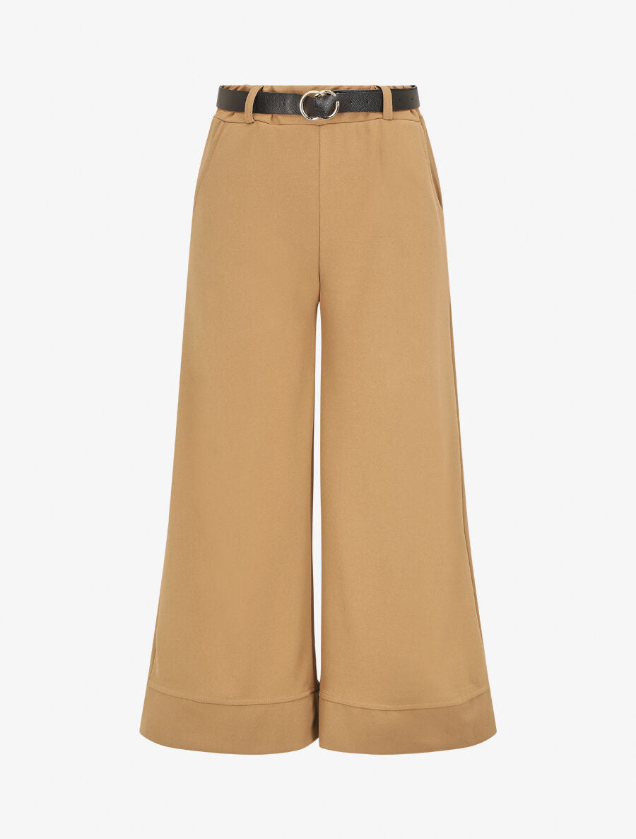 Pantalon large uni taille haute - Camel - 1