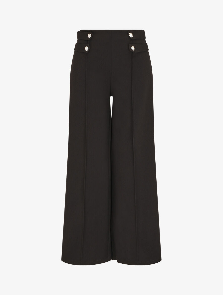Pantalon fluide uni à boutons décoratifs - Noir - 1