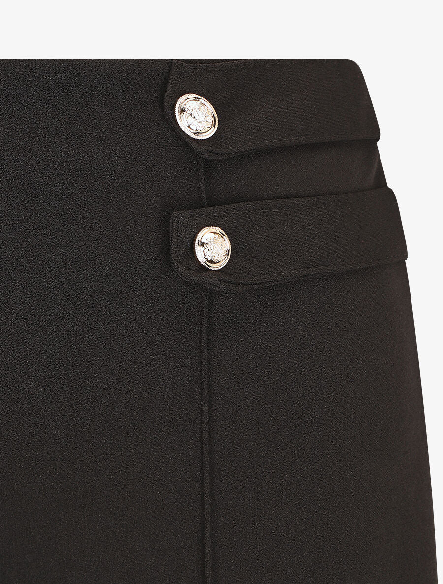 Pantalon fluide uni à boutons décoratifs - Noir - 3