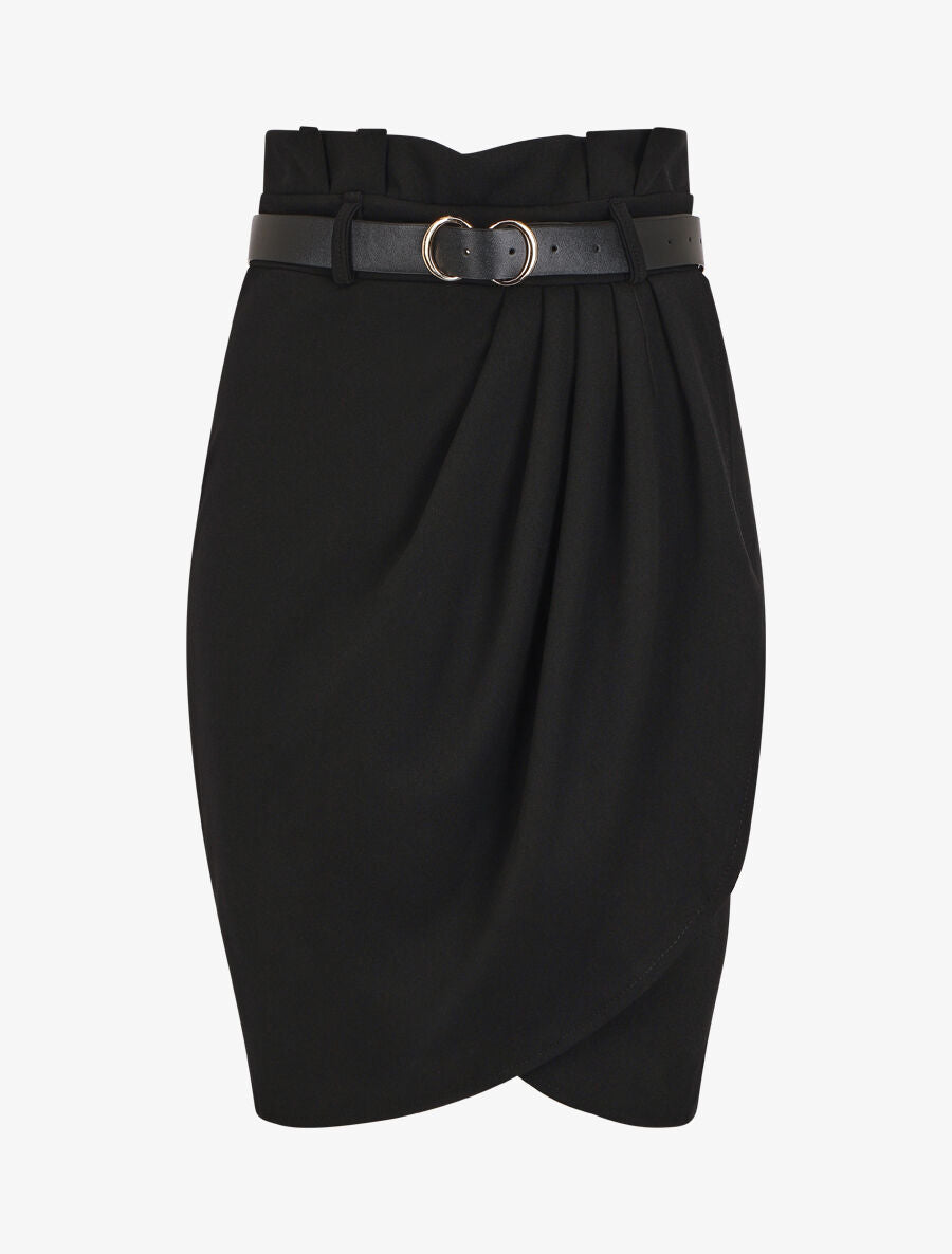 Jupe unie style portefeuille - Noir - 1