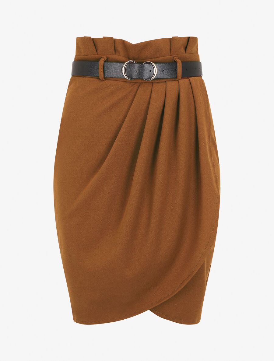 Jupe unie style portefeuille - Marron - 5