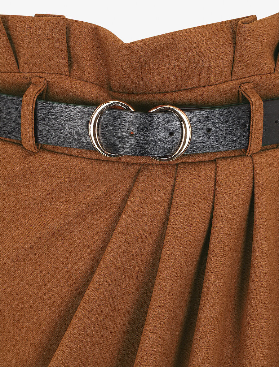 Jupe unie style portefeuille - Marron - 3