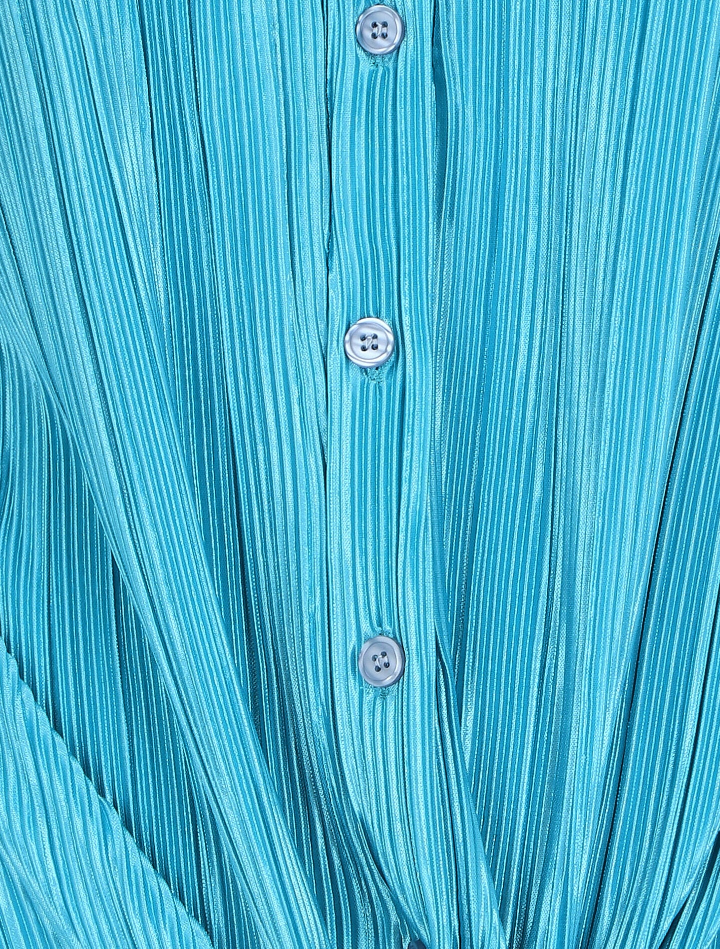 Chemise plissée à noeud et manches courtes - Turquoise - 3