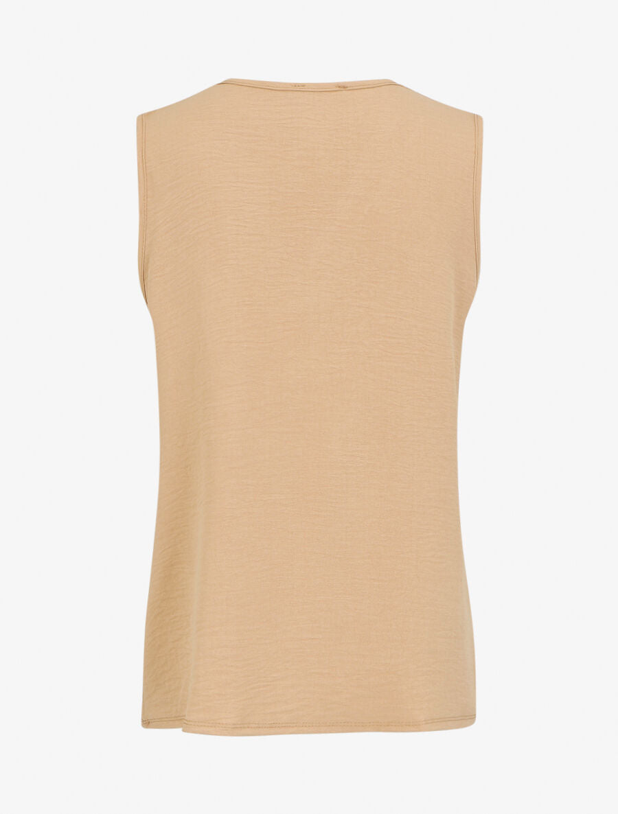 Top droit sans manches col V - Camel - 2