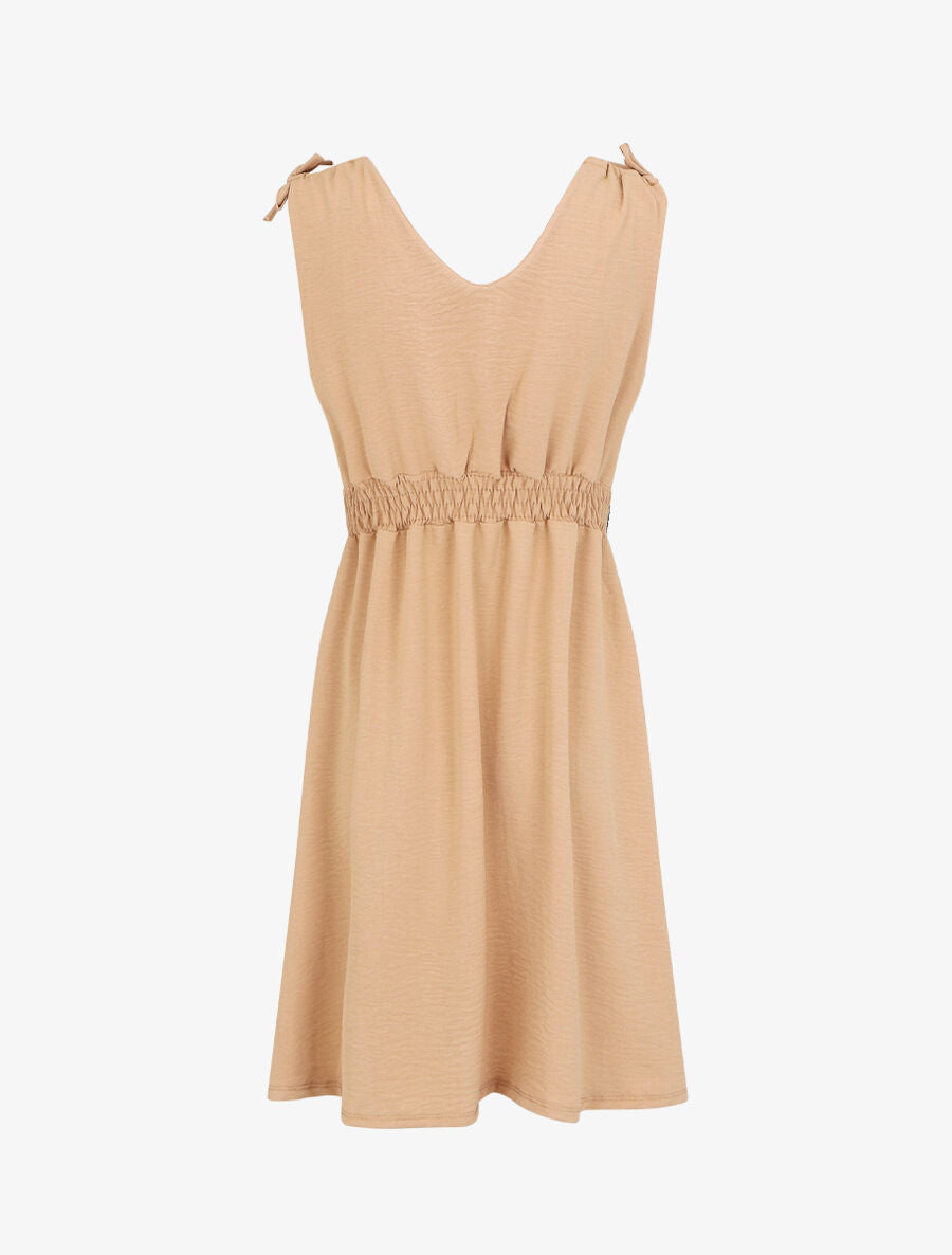 Robe uni à taille élastiquée - Camel - 2