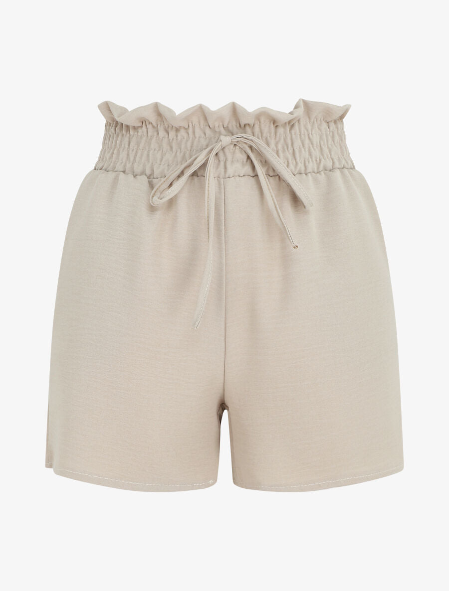 Mini short à taille élastiquée - Beige - 1