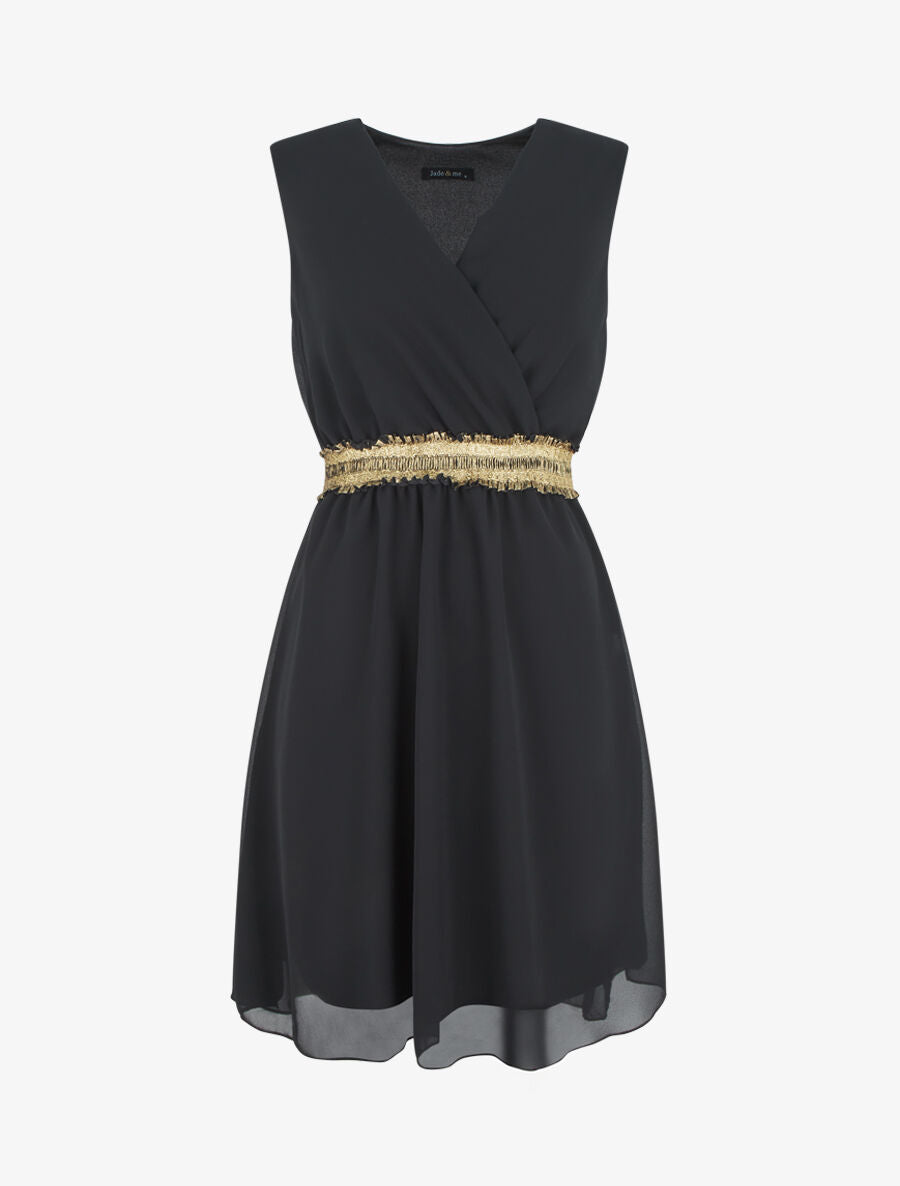 Robe sans manches taille élastiquée irisée - Noir - 1