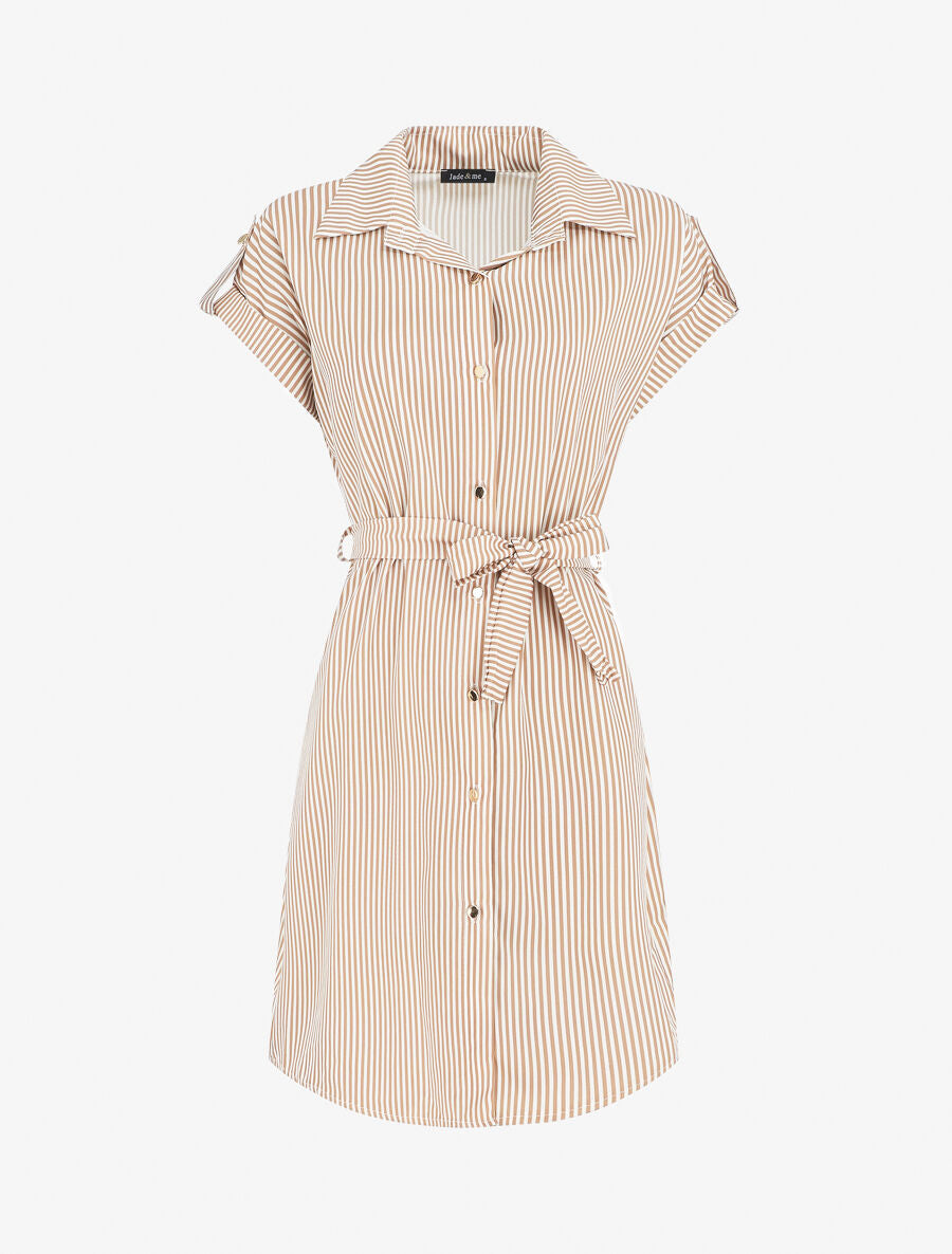 Robe chemise imprimé rayures - Camel - 1