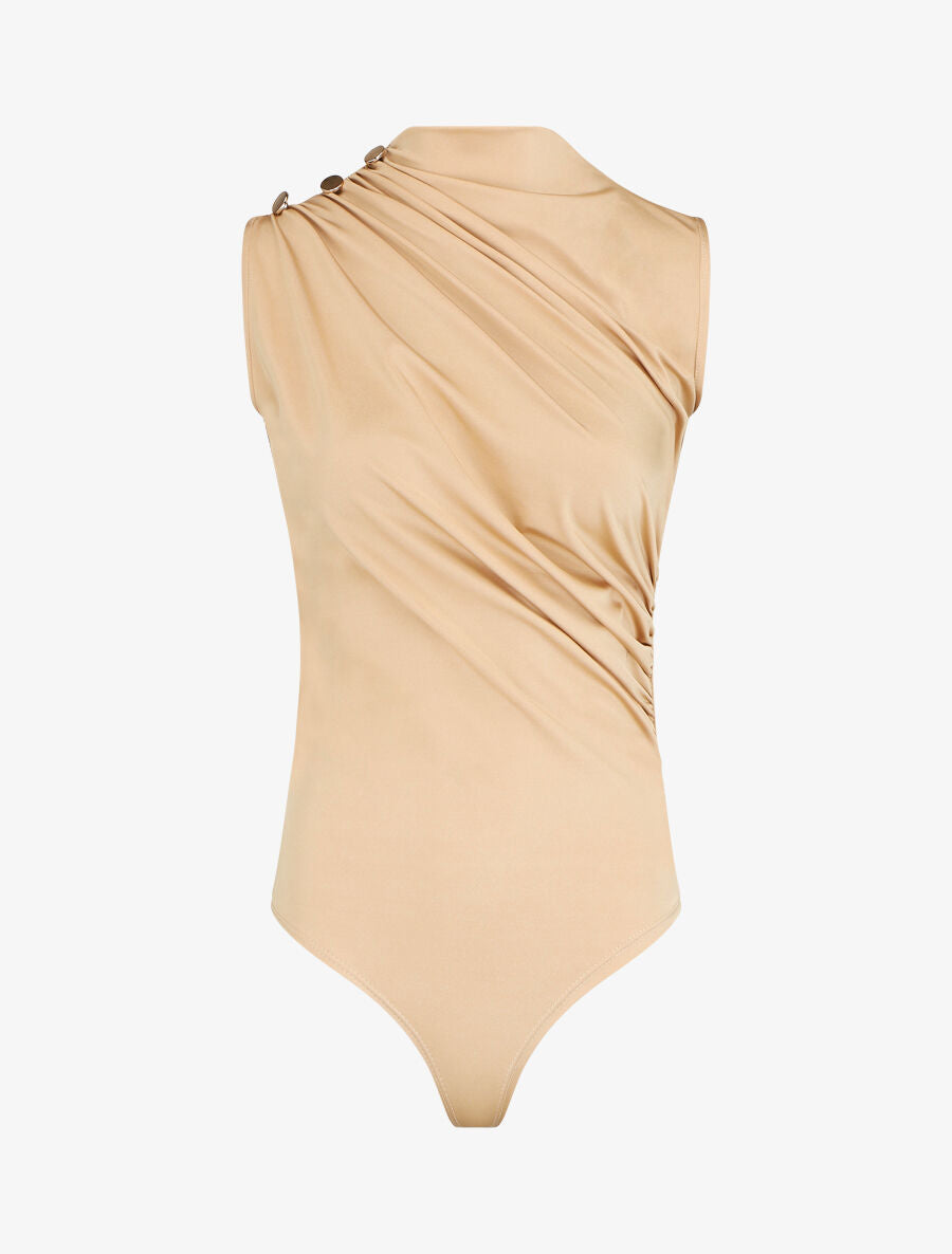 Body sans manches satiné et drapé - Beige - 5