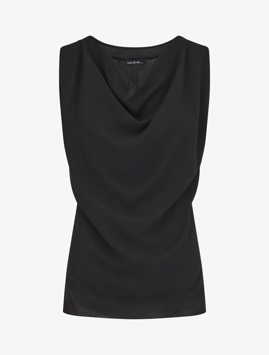 Top sans manches col bénitier et dos plissé - Noir - 4