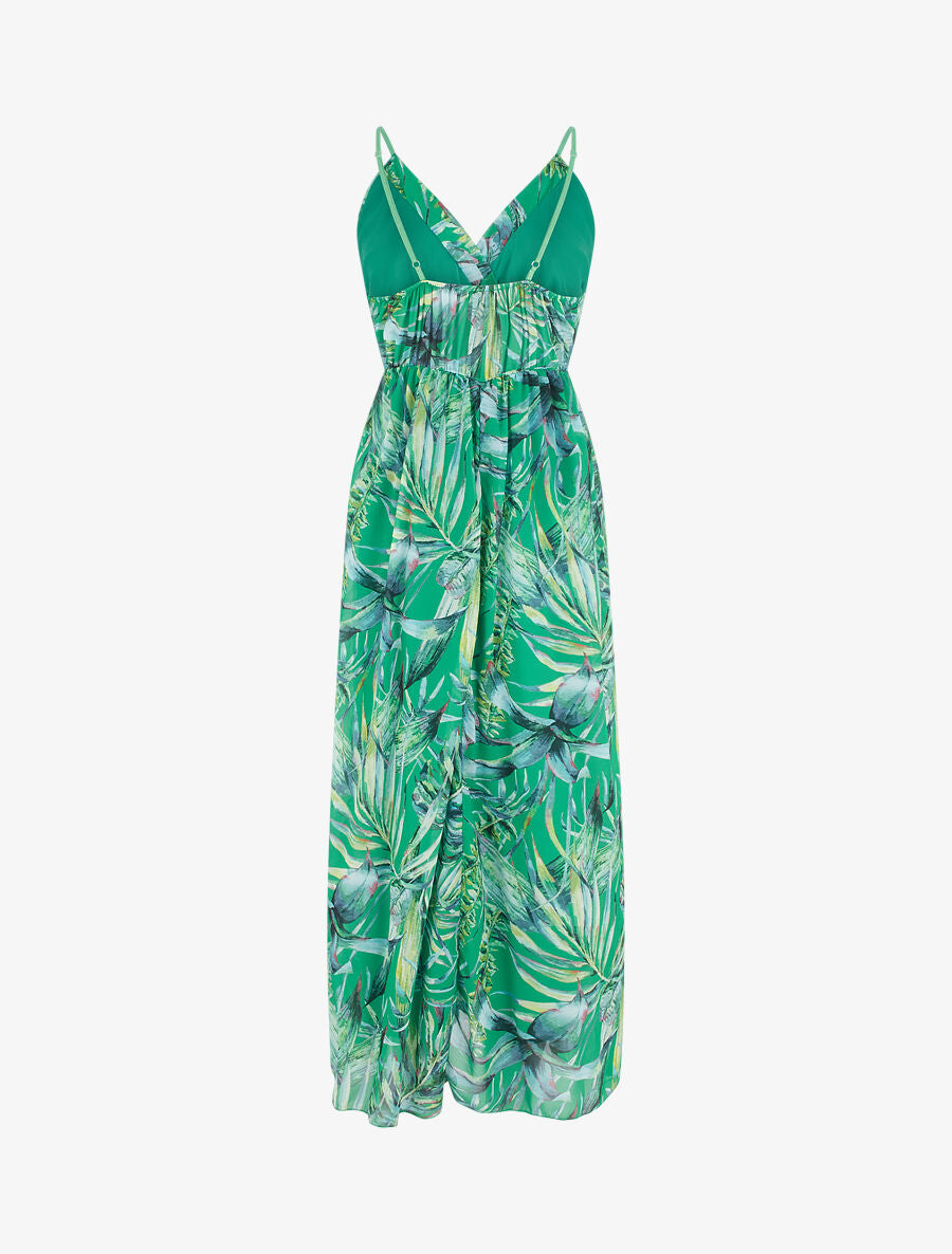 Robe longue à imprimé feuilles - Vert - 2