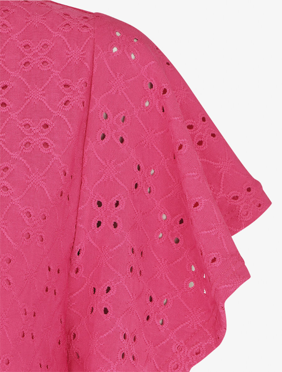 Top à manches volantées et broderies - Fushia - 3