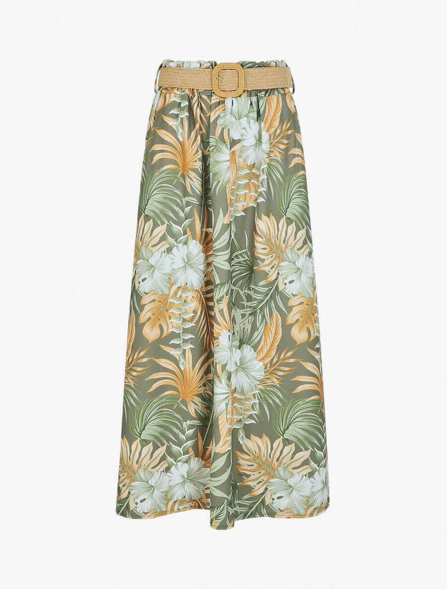 Jupe longue taille haute imprimé tropical - Vert - 1