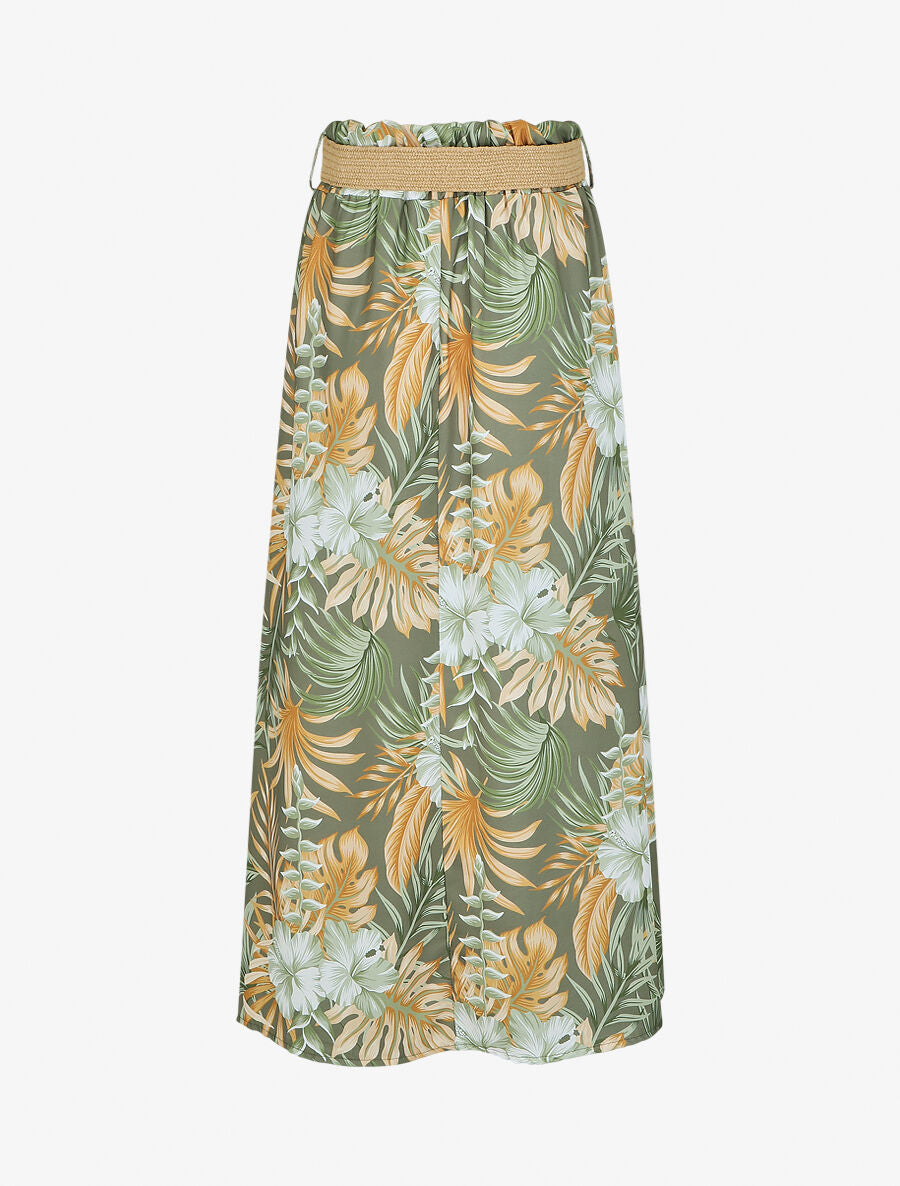 Jupe longue taille haute imprimé tropical - Vert - 2