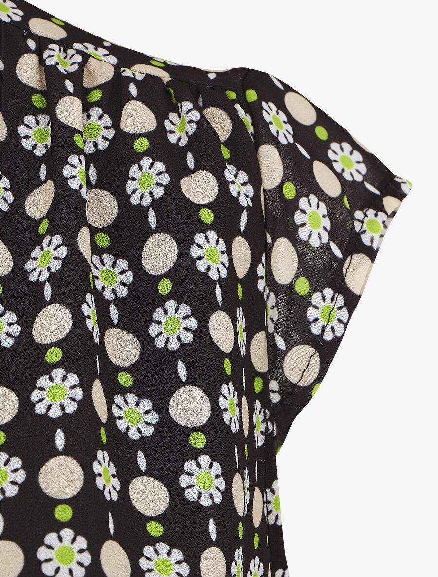 Top fluide sans manches imprimé petites fleurs - Noir - 3