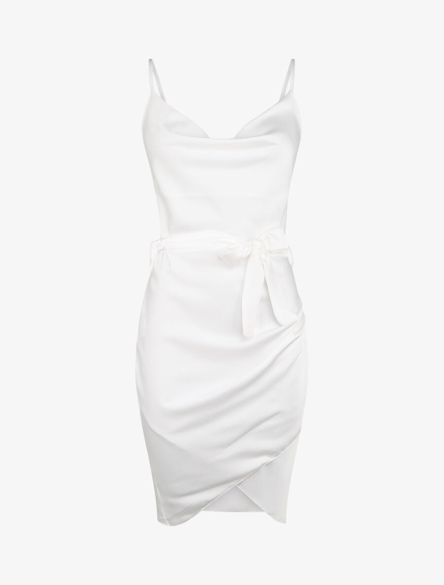 Robe satinée à col bénitier - Blanc - 1