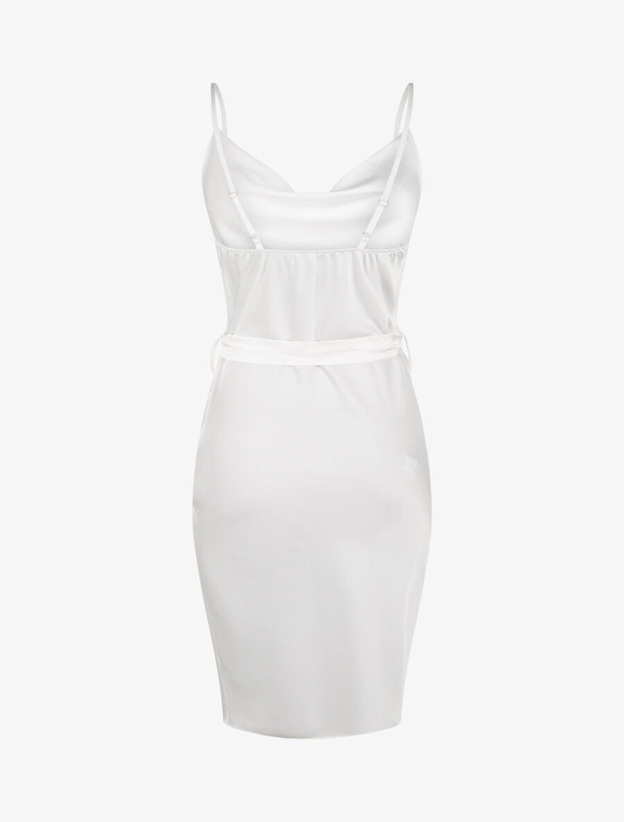 Robe satinée à col bénitier - Blanc - 2