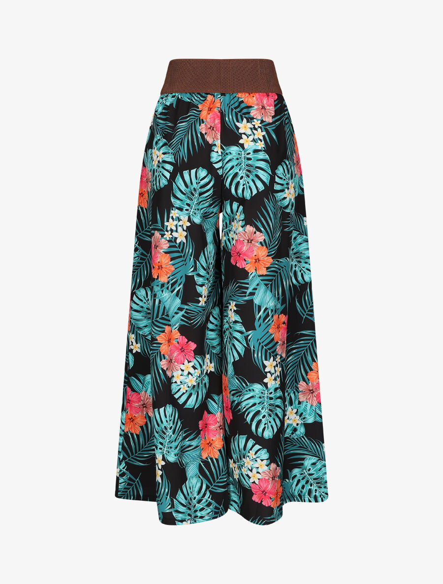 Pantalon ample motif fleurs tropicales - Noir - 2