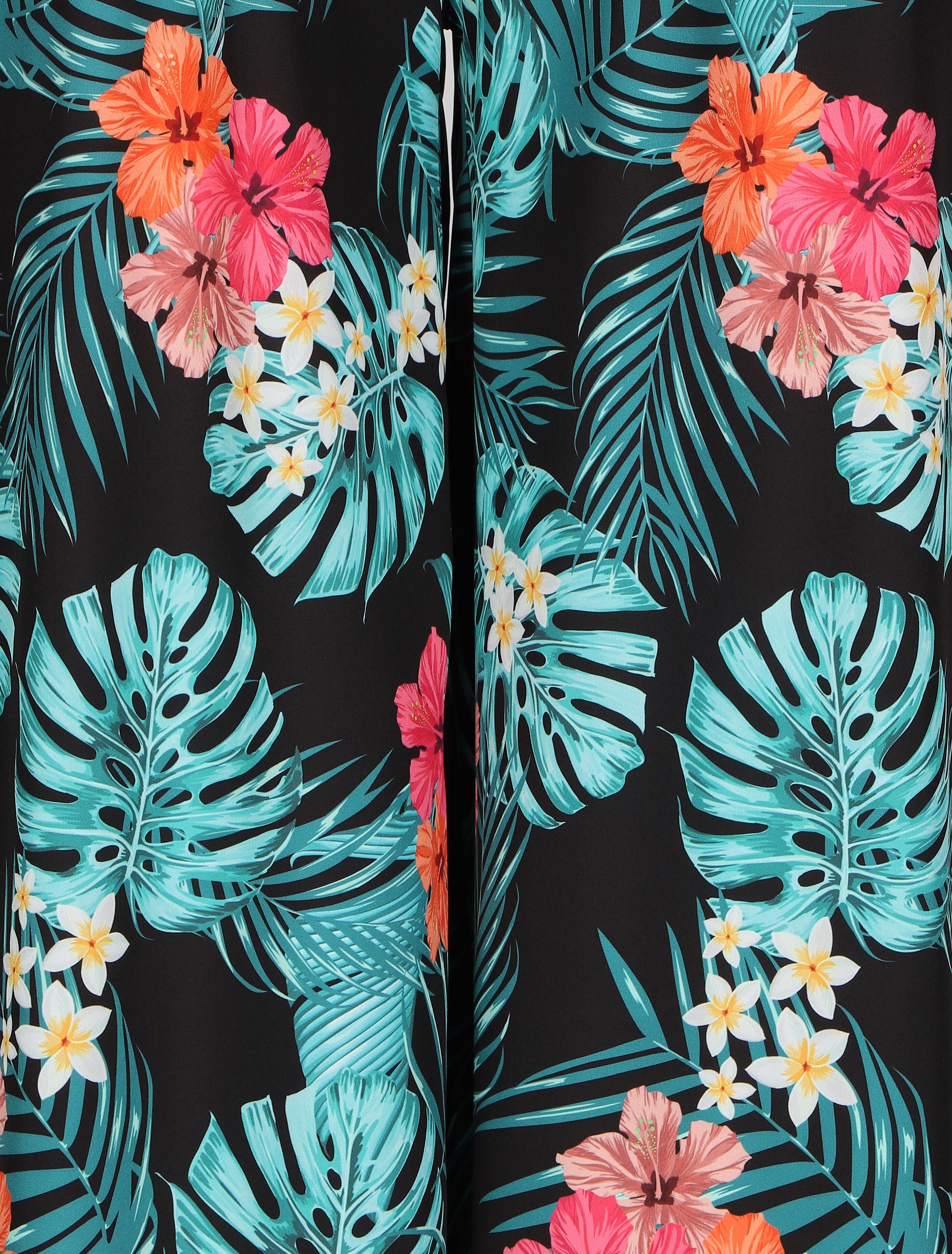 Pantalon ample motif fleurs tropicales - Noir - 3