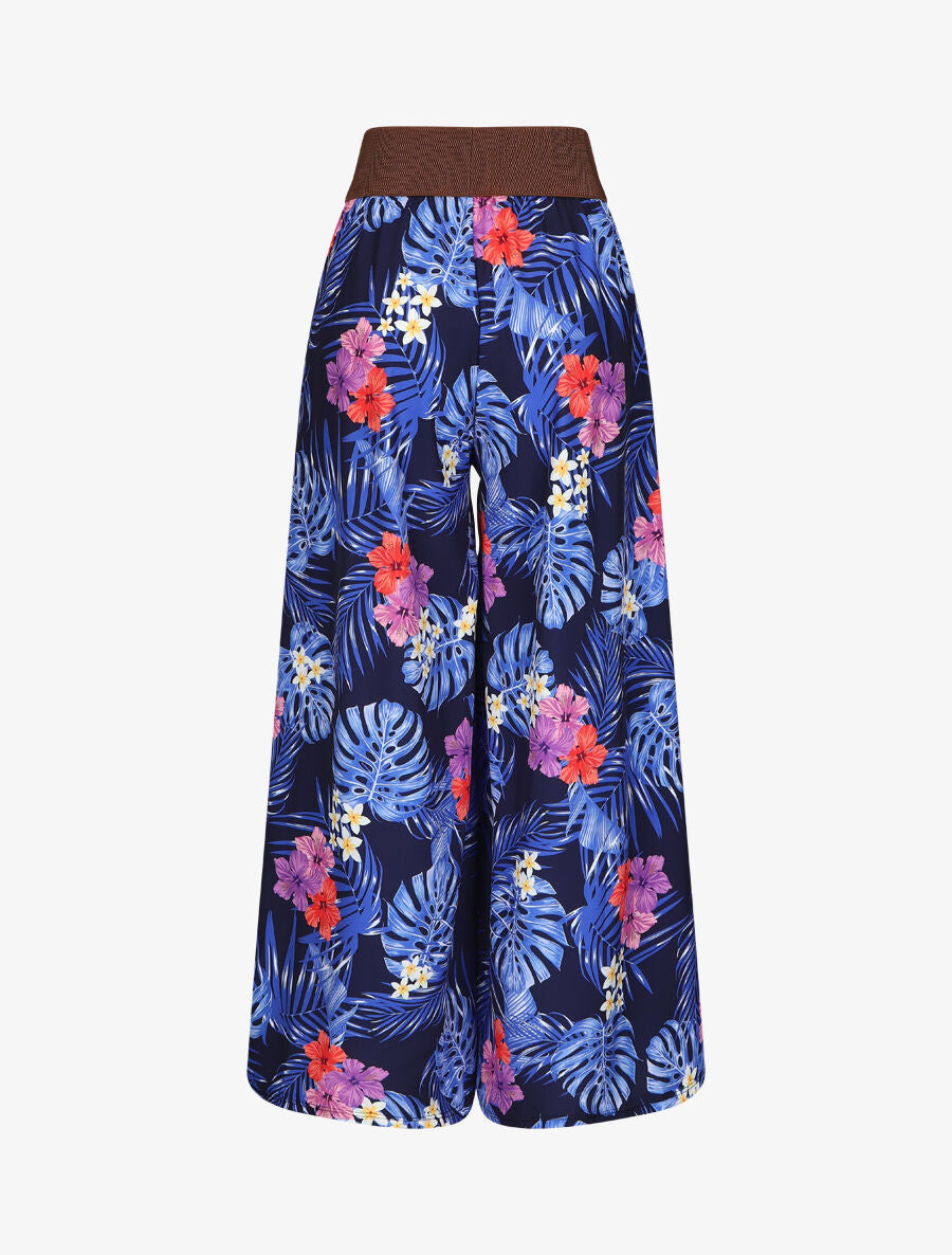 Pantalon ample motif fleurs tropicales - Marine - 2