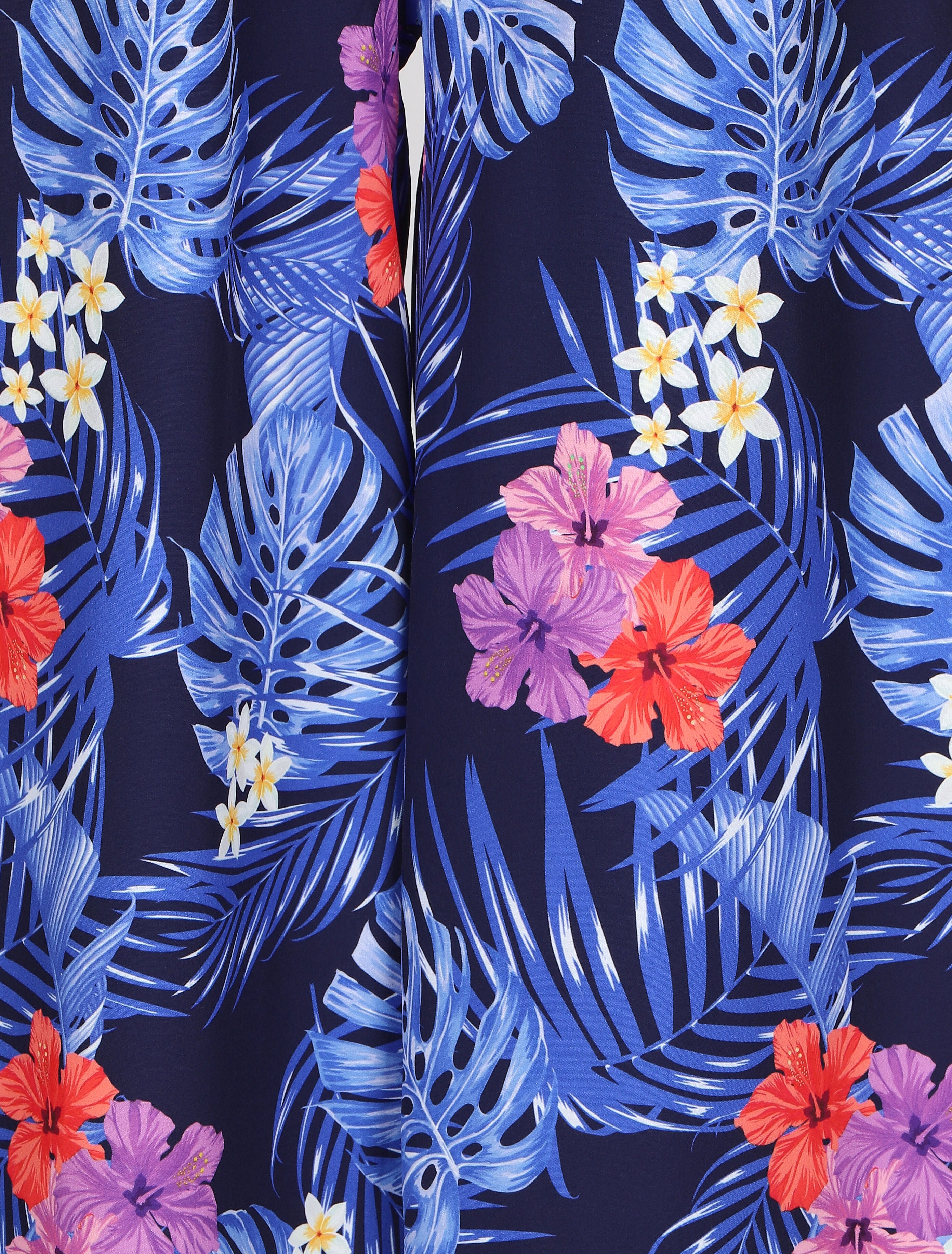 Pantalon ample motif fleurs tropicales - Marine - 3