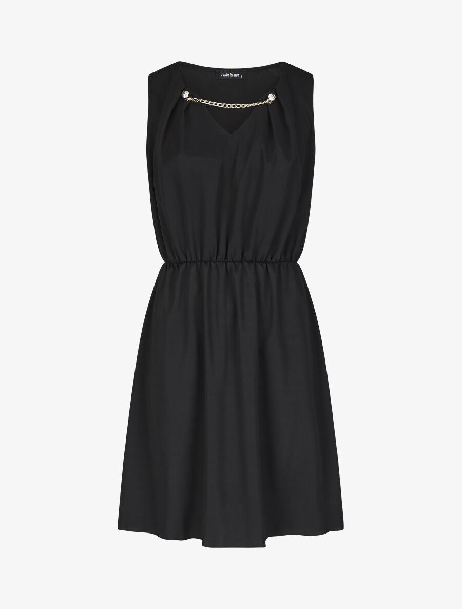 Robe courte sans manches à chaîne - Noir - 1