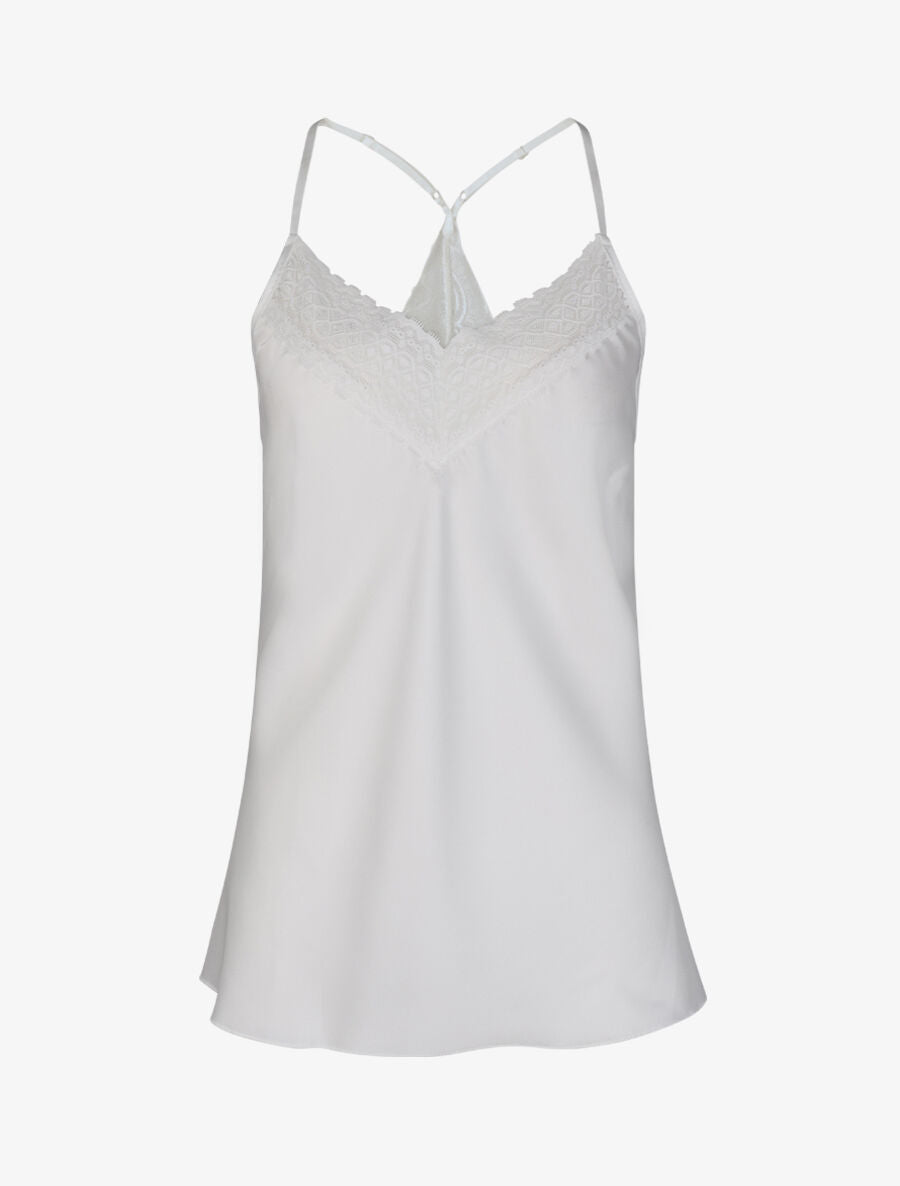 Caraco satiné à dos nageur et dentelle - Blanc - 1