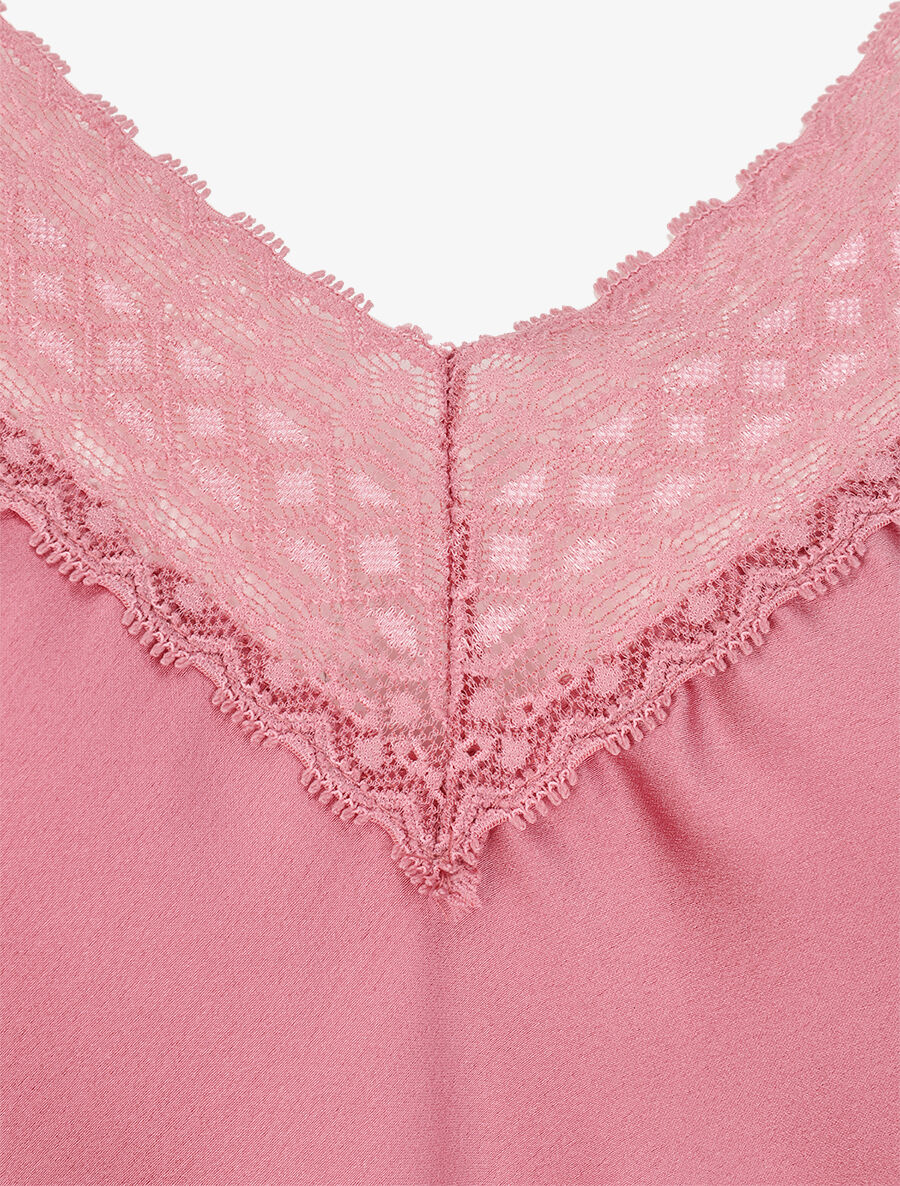 Caraco satiné à dos nageur et dentelle - Vieux rose - 3
