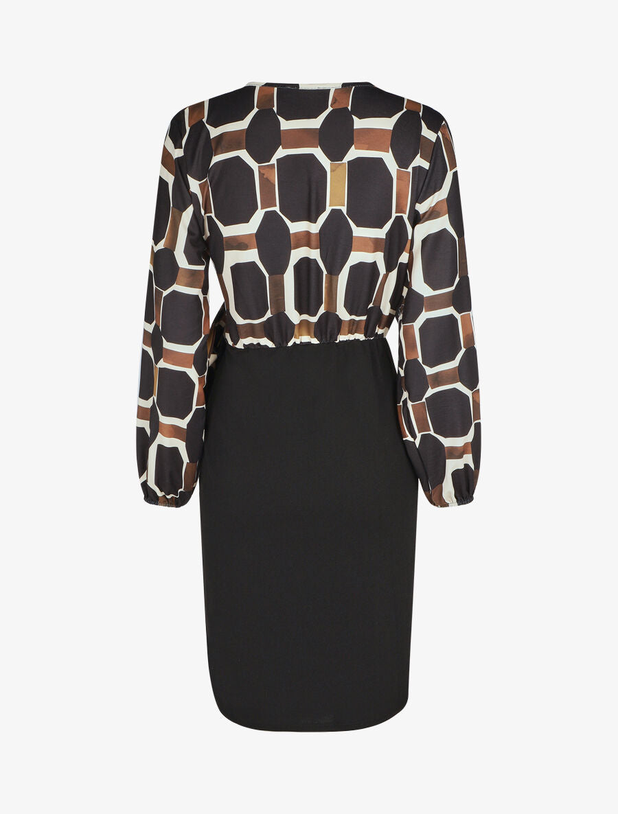 Robe portefeuille ajustée imprimé fantaisie - Noir - 2