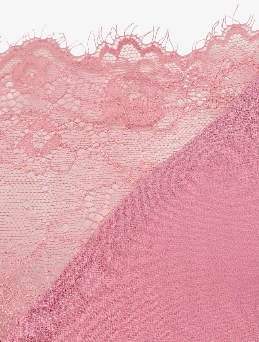 Caraco en voile à col à détail dentelle - Rose - 3
