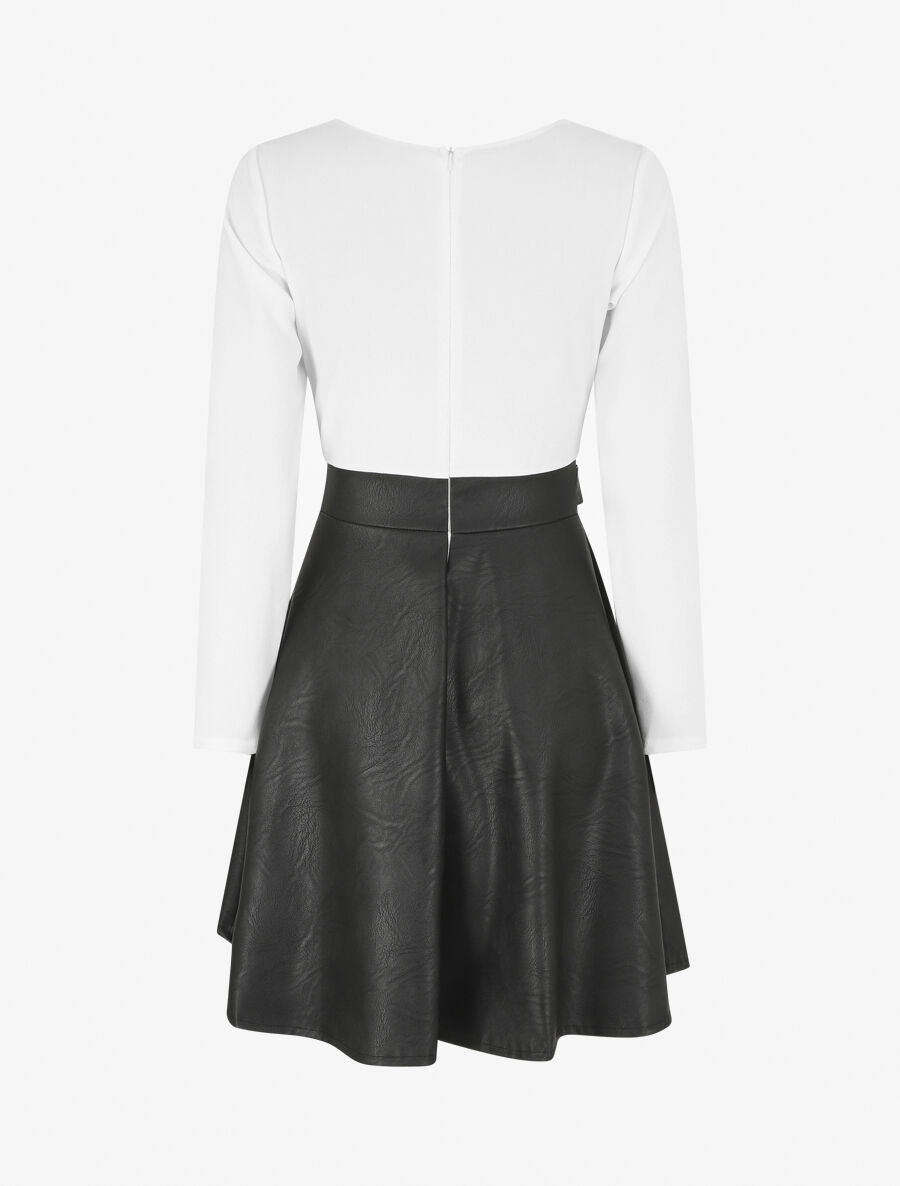 Robe patineuse simili manches longues - Blanc - 2