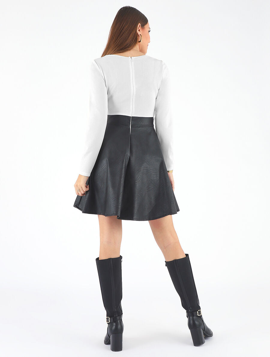 Robe patineuse simili manches longues - Blanc - 5