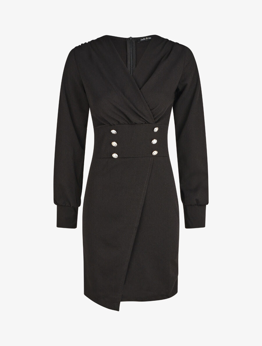 Robe courte ajustée à manches longues - Noir - 1