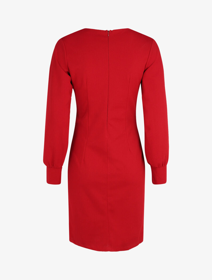 Robe courte ajustée à manches longues - Rouge - 2