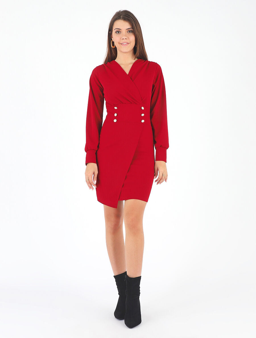 Robe courte ajustée à manches longues - Rouge - 4
