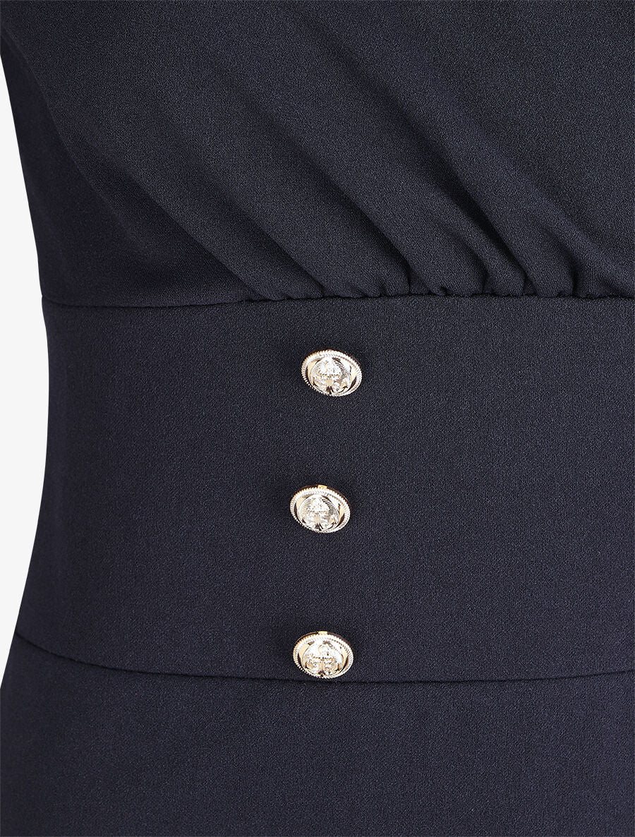 Robe courte ajustée à manches longues - Marine - 3