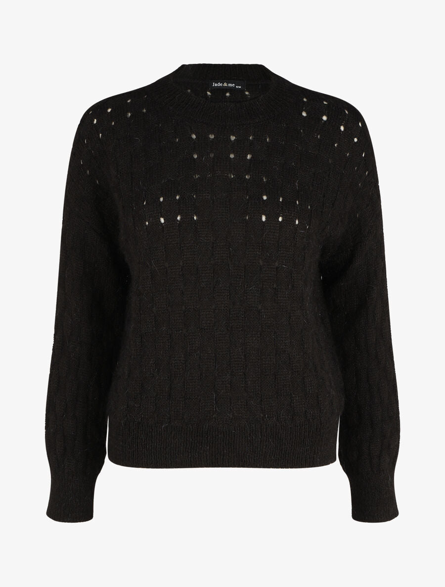Pull droit maille fantaisie - Noir - 1