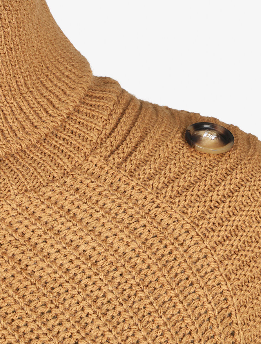 Poncho col roulé à boutons - Camel - 3