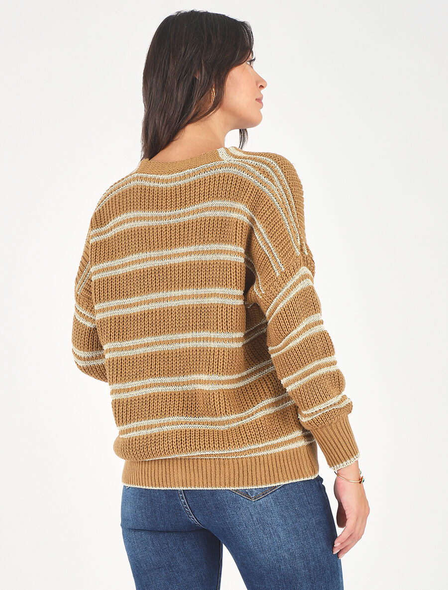 Gilet droit à rayures irisées - Camel - 5
