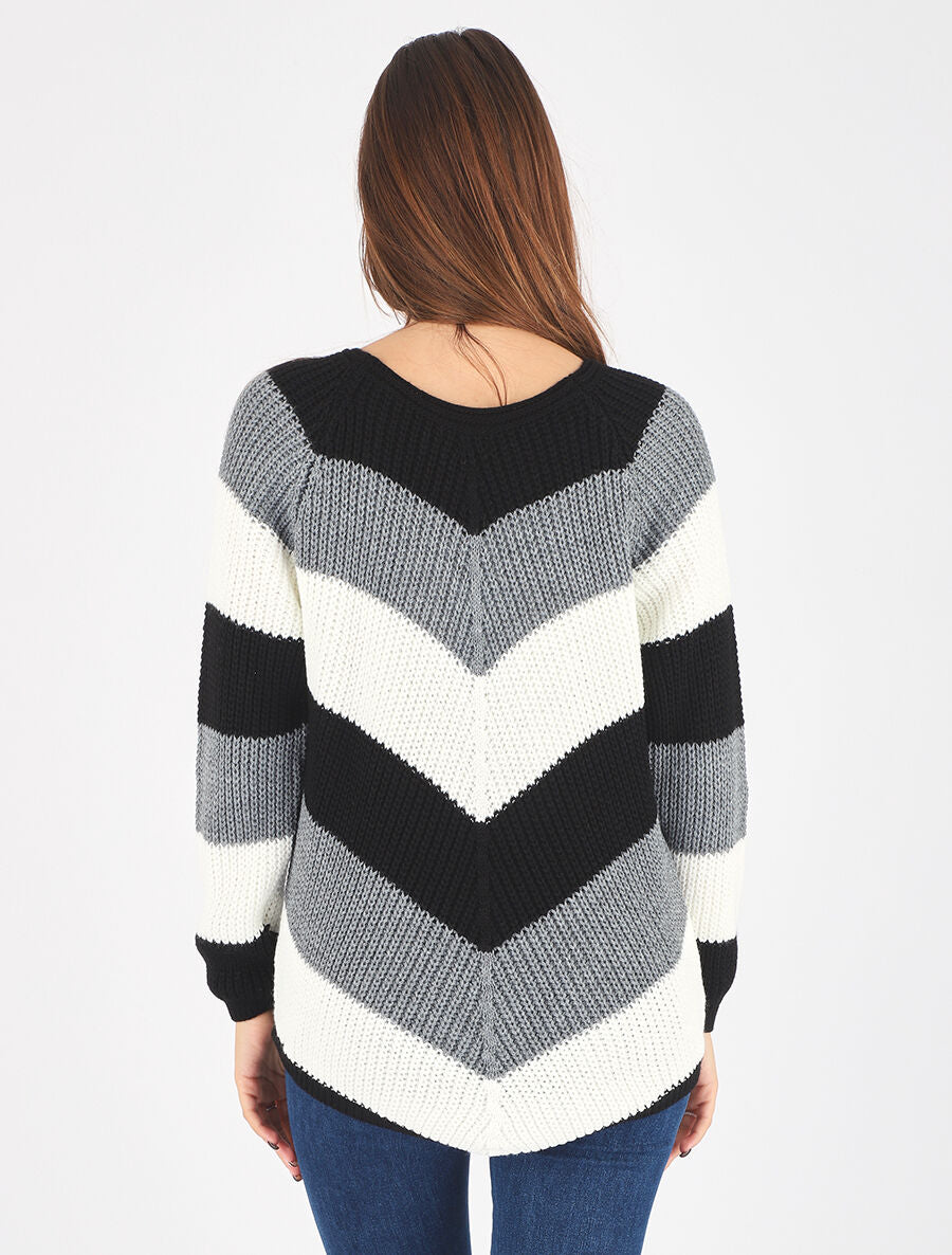 Pull droit rayé col rond - Gris - 5