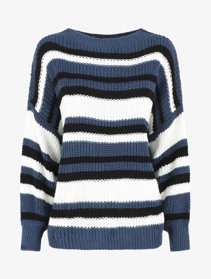 Pull loose à rayures - Bleu - 6