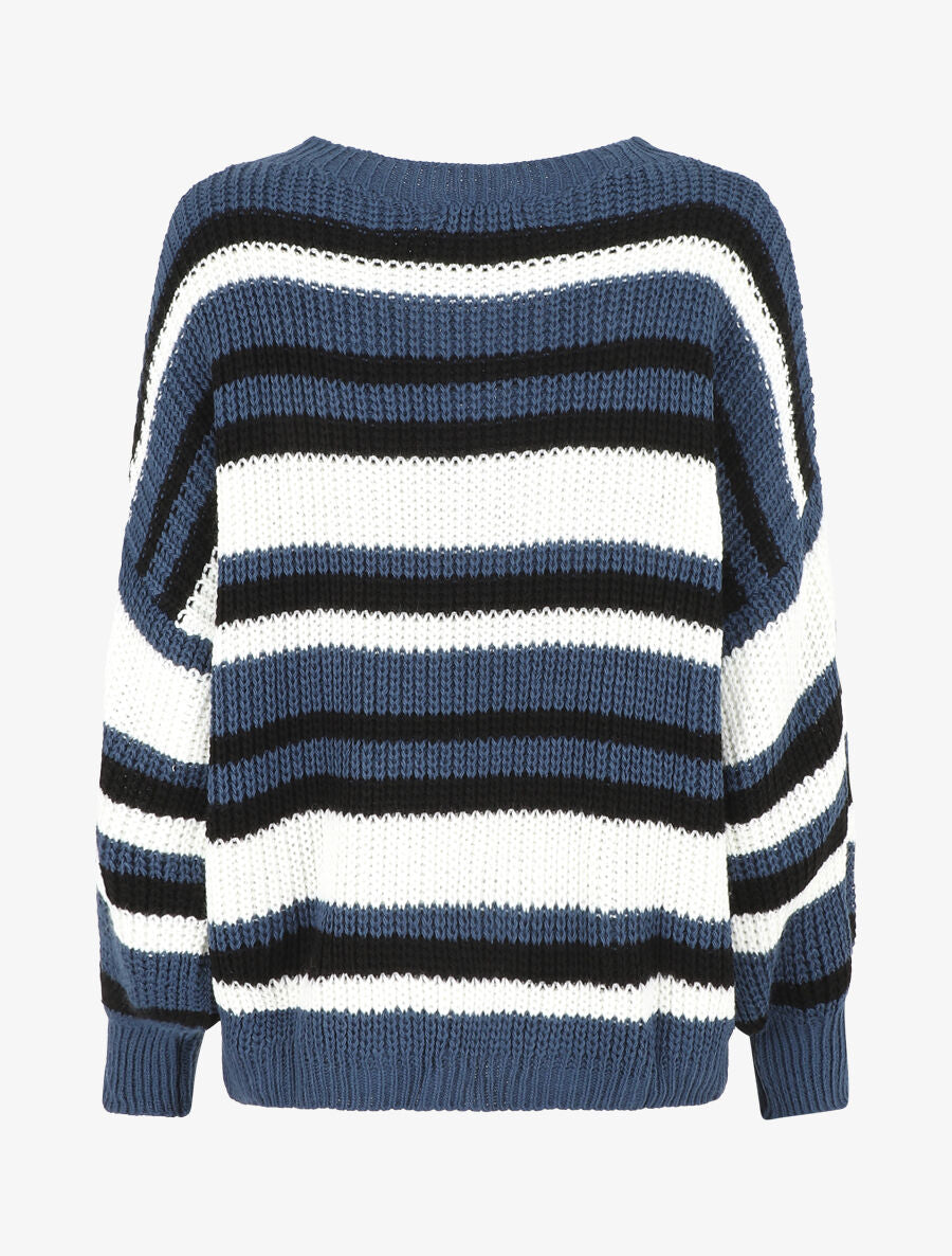 Pull loose à rayures - Bleu - 2