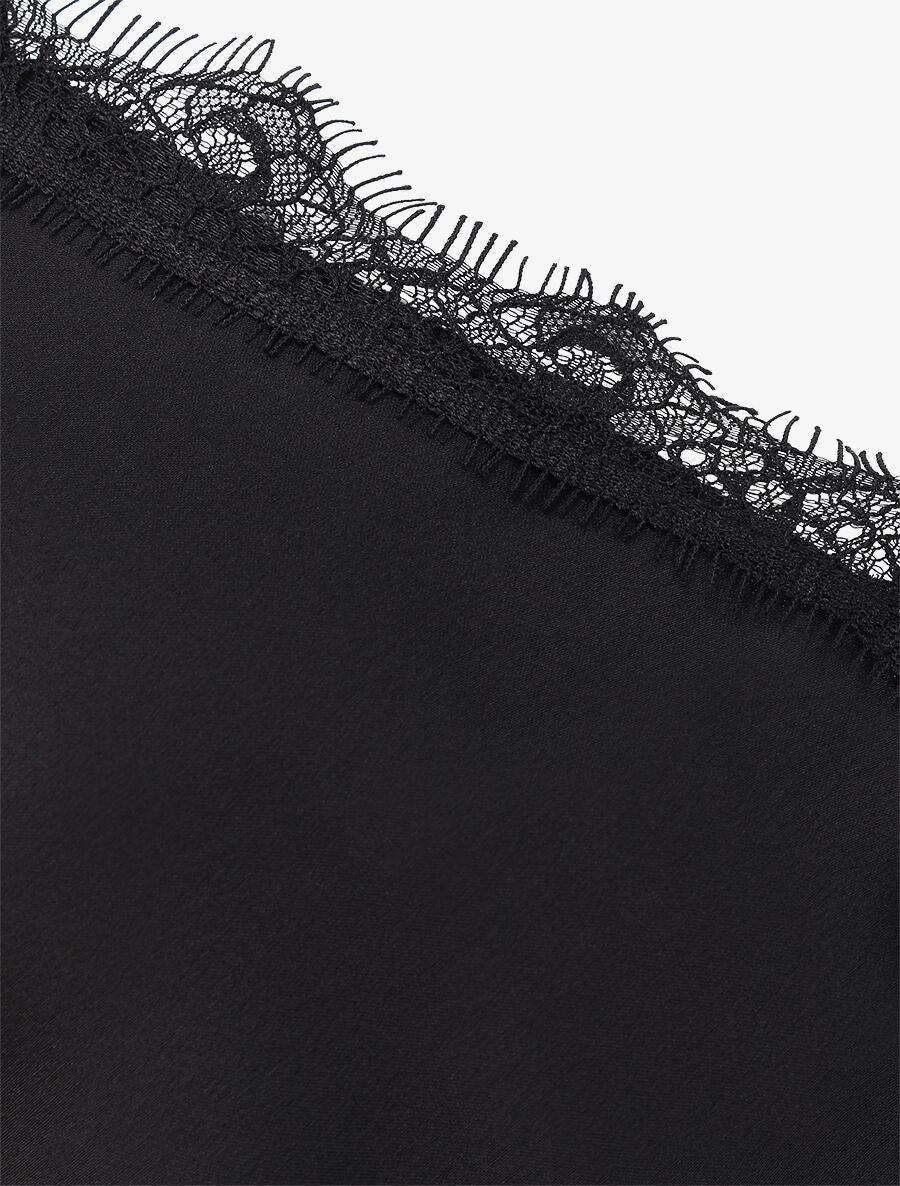 Caraco satiné à dos nageur en dentelle stylisée - Noir - 4