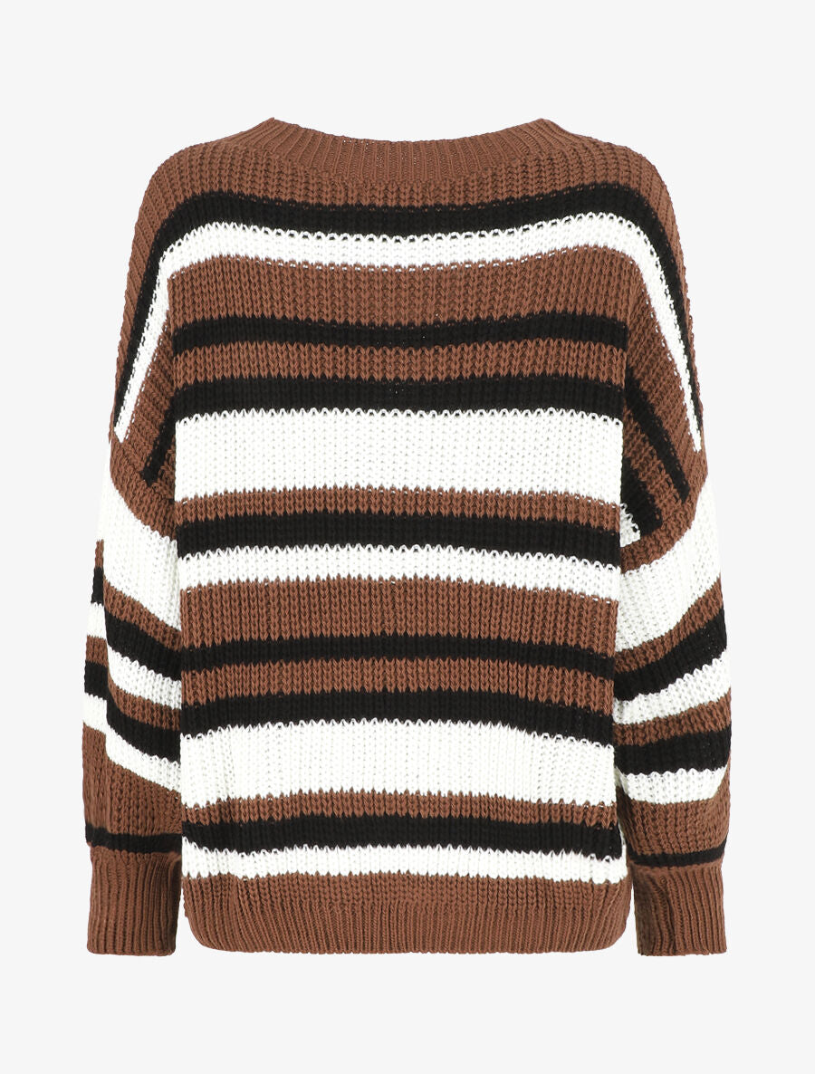 Pull loose à rayures - Marron - 2