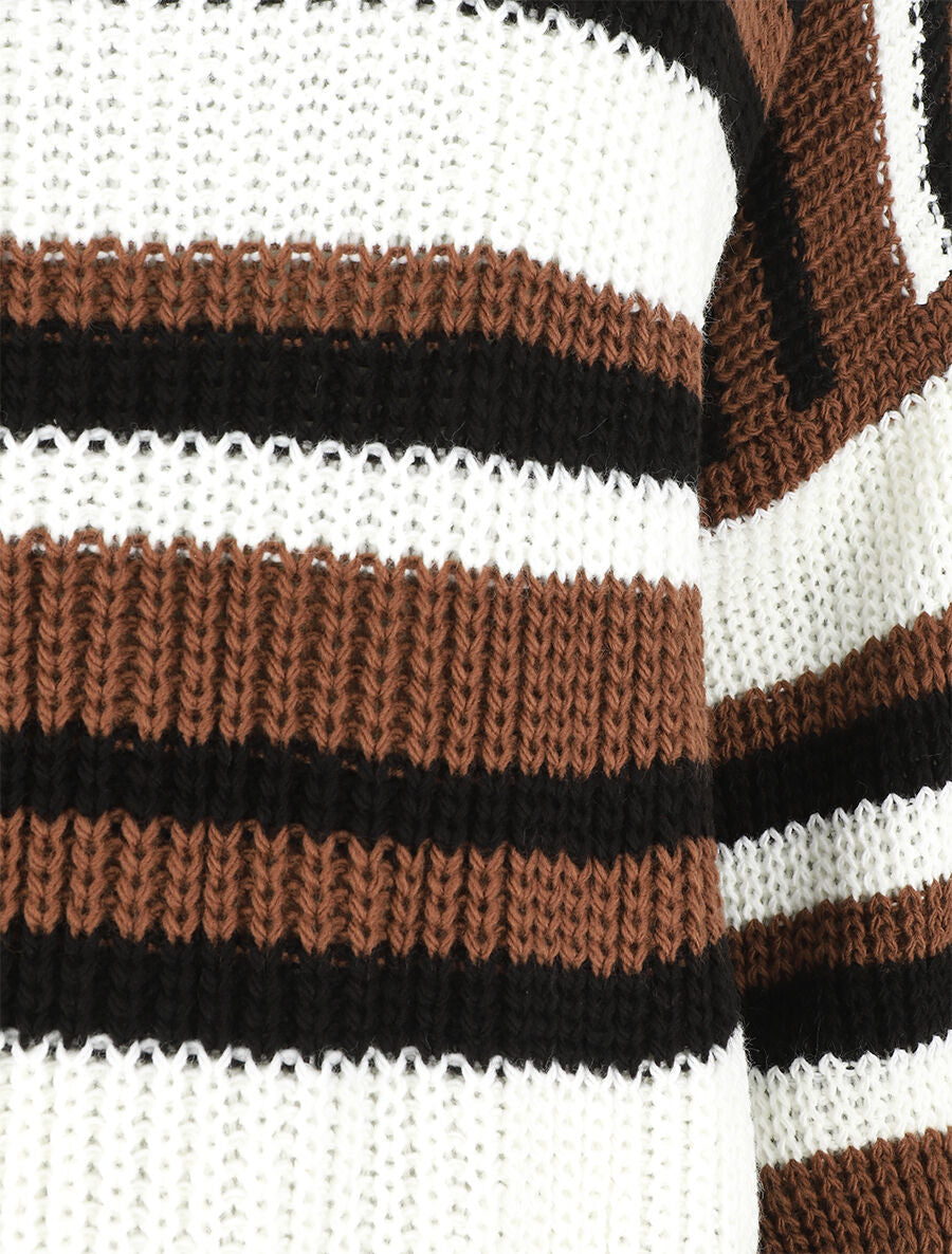 Pull loose à rayures - Marron - 3