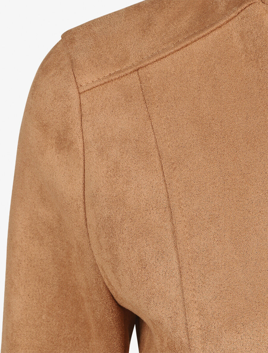 Veste droite zippée en suédine - Beige - 3